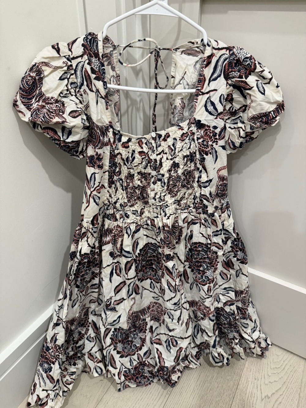 House of Harlow 1960 Cream Dress with Navy and Rust Floral Print